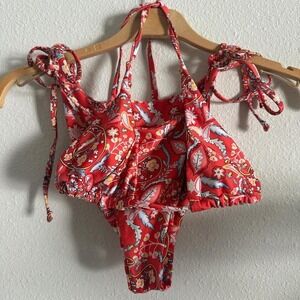 Zaful Red Blue Yellow Paisley Bikini Set Size XS